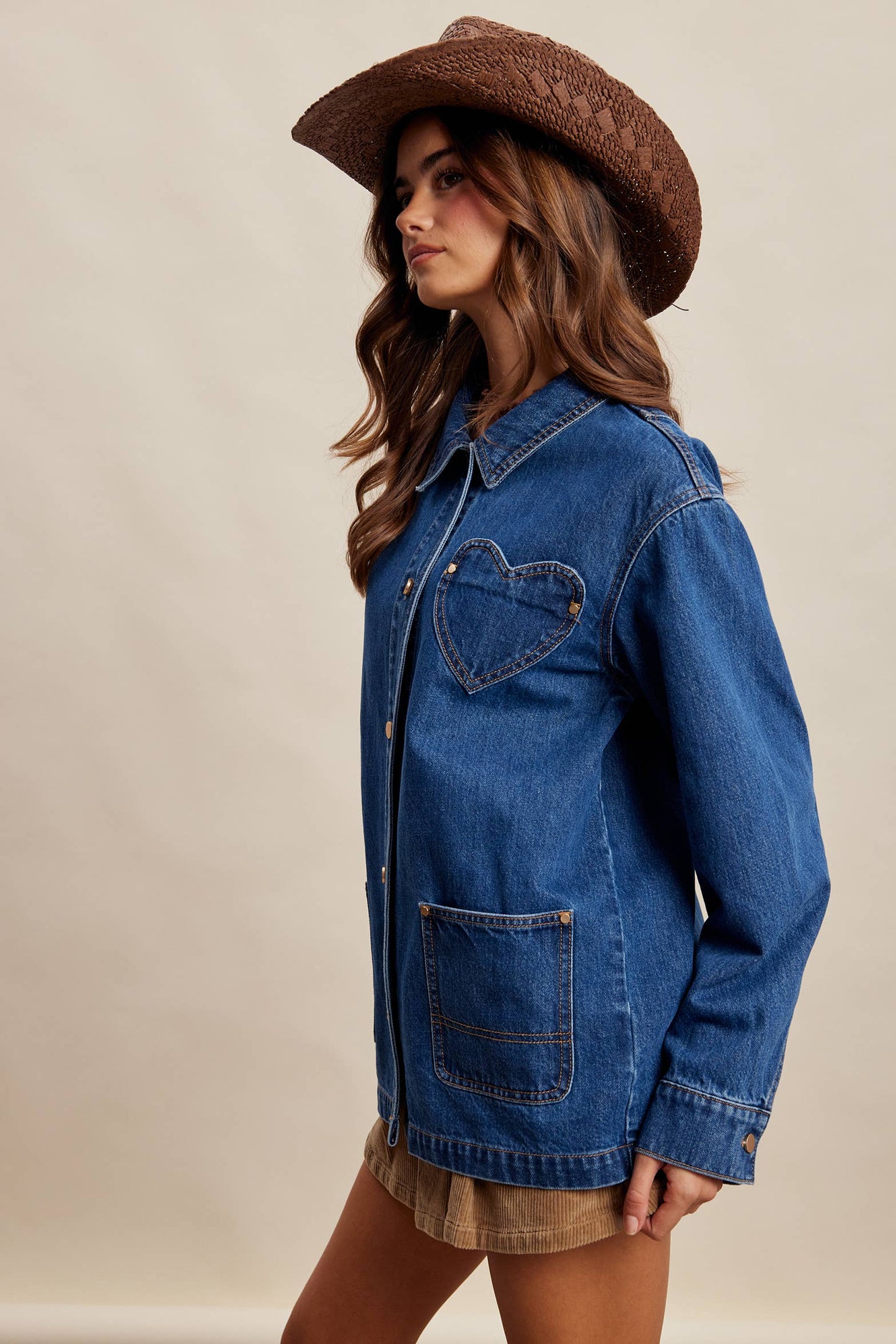 Heart Pocket Denim Shacket LJ0268