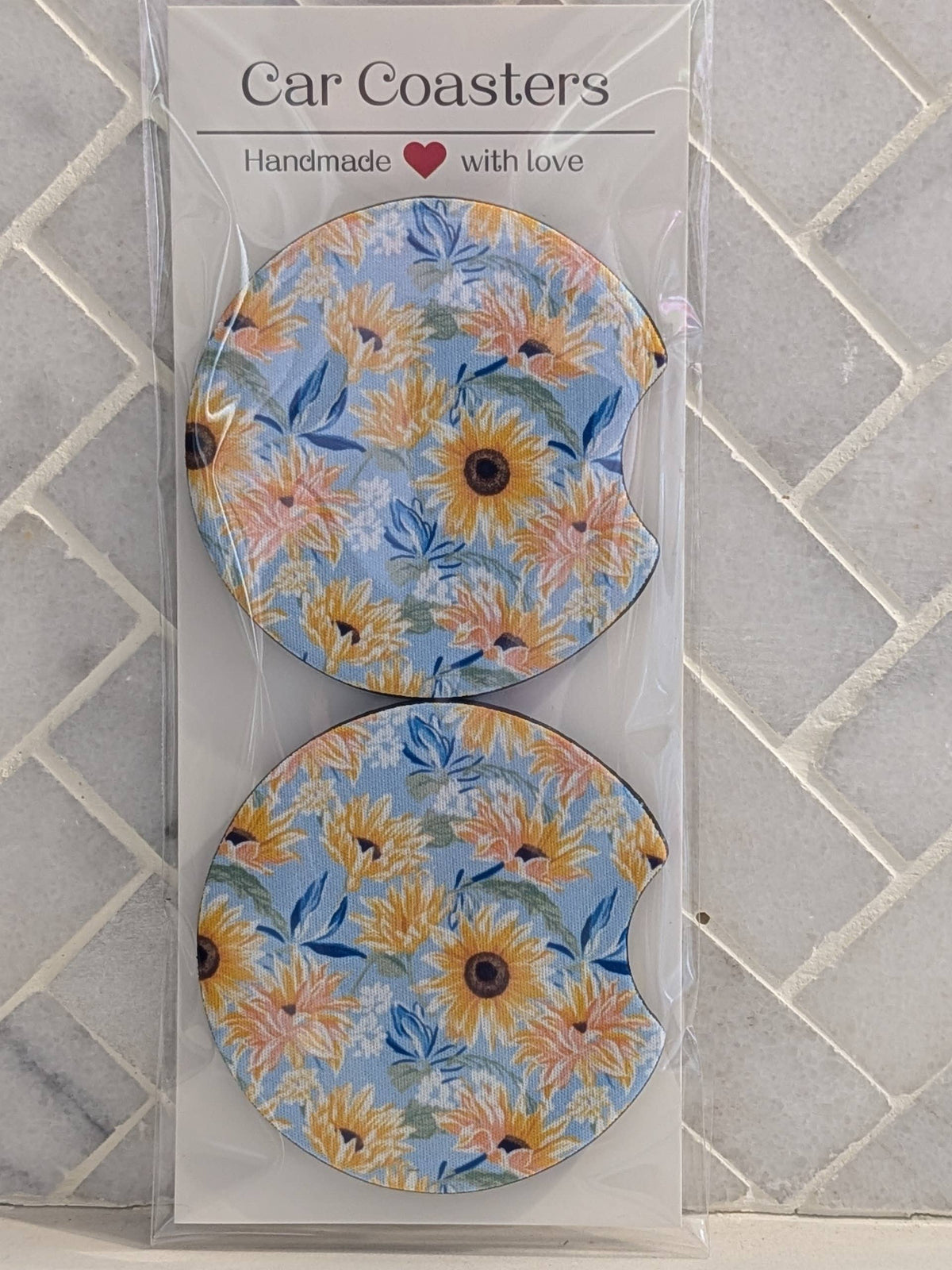 Blue Sunflower Car Coasters