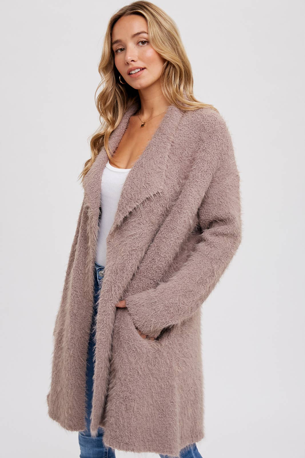 Bluivy | SOFT FUZZY DRAPE FRONT CARDIGAN