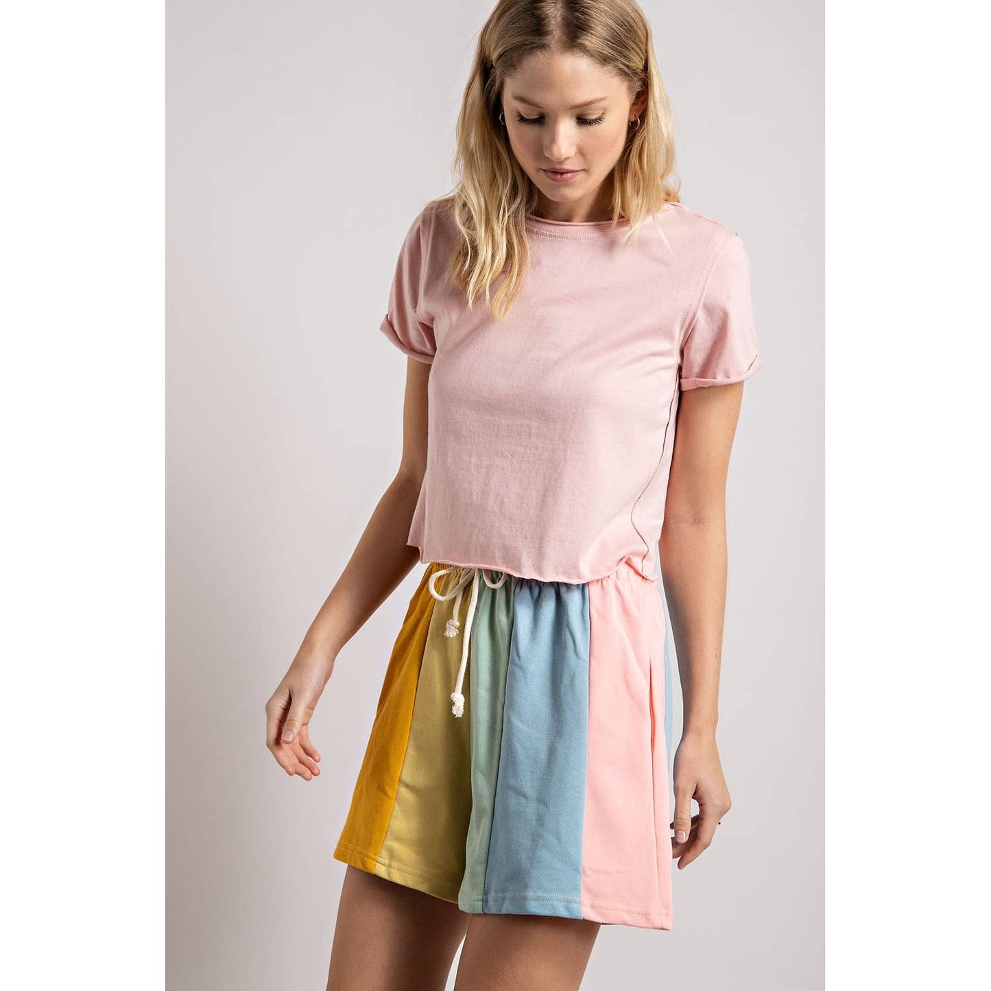 RAINBOW COLOR BLOCK STRIPE SHORTS