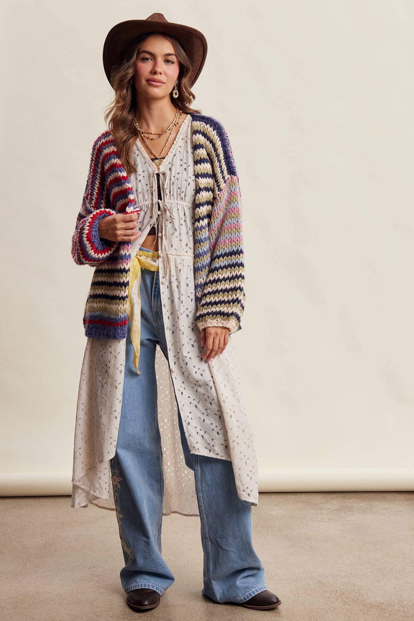 Chunky Multi Stripe Knit Cardigan LSW0731