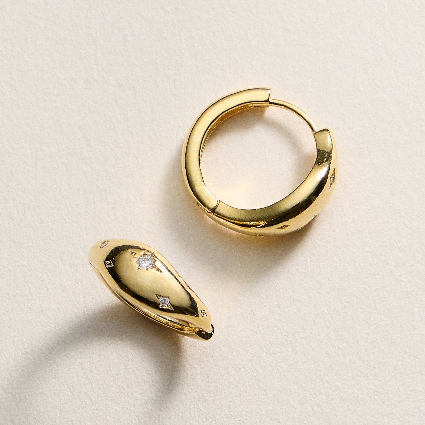 Gold-Dipped Hoop Earrings with Star CZ Accents