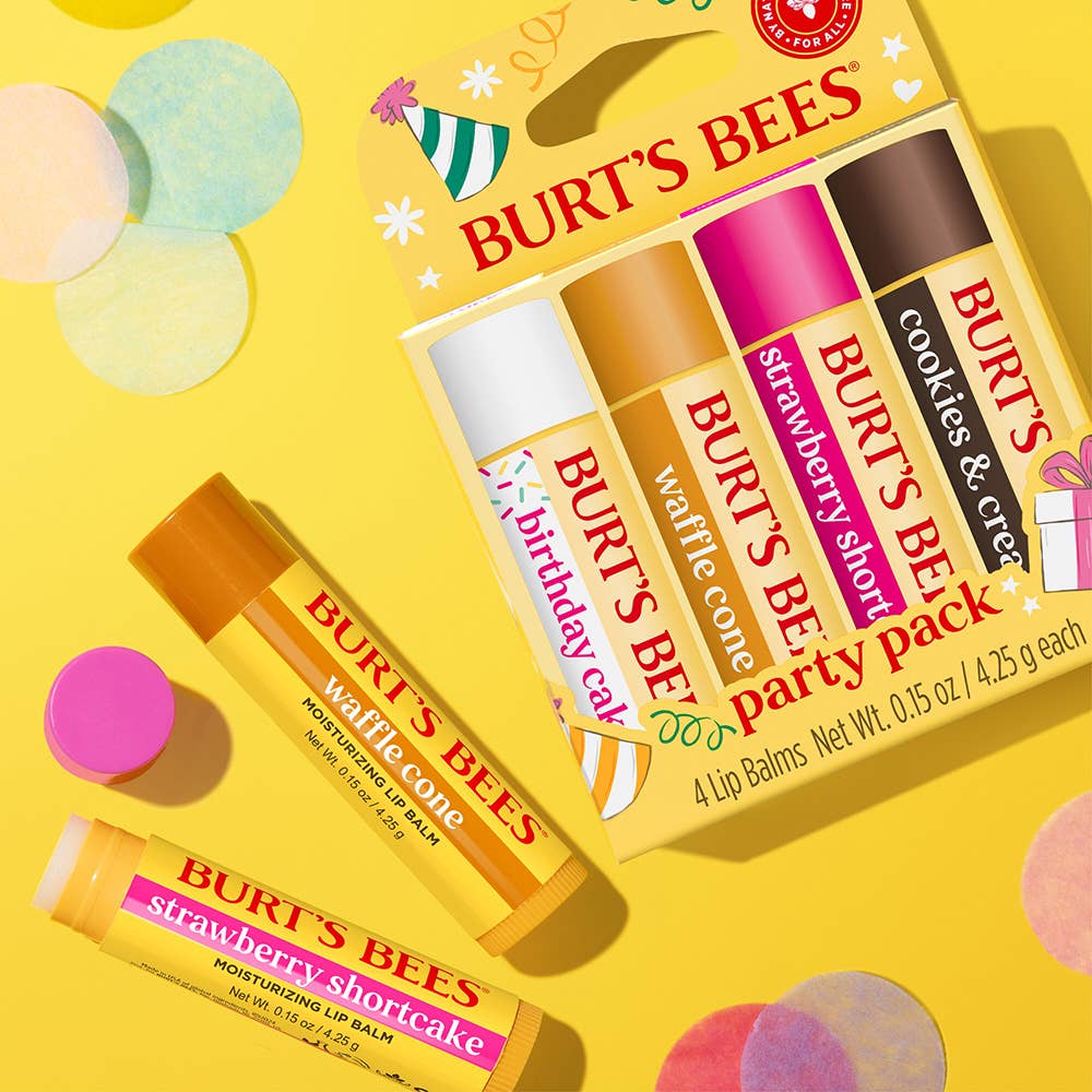 Party Pack Moisturizing Lip Balms, 4 Pack Blister Box