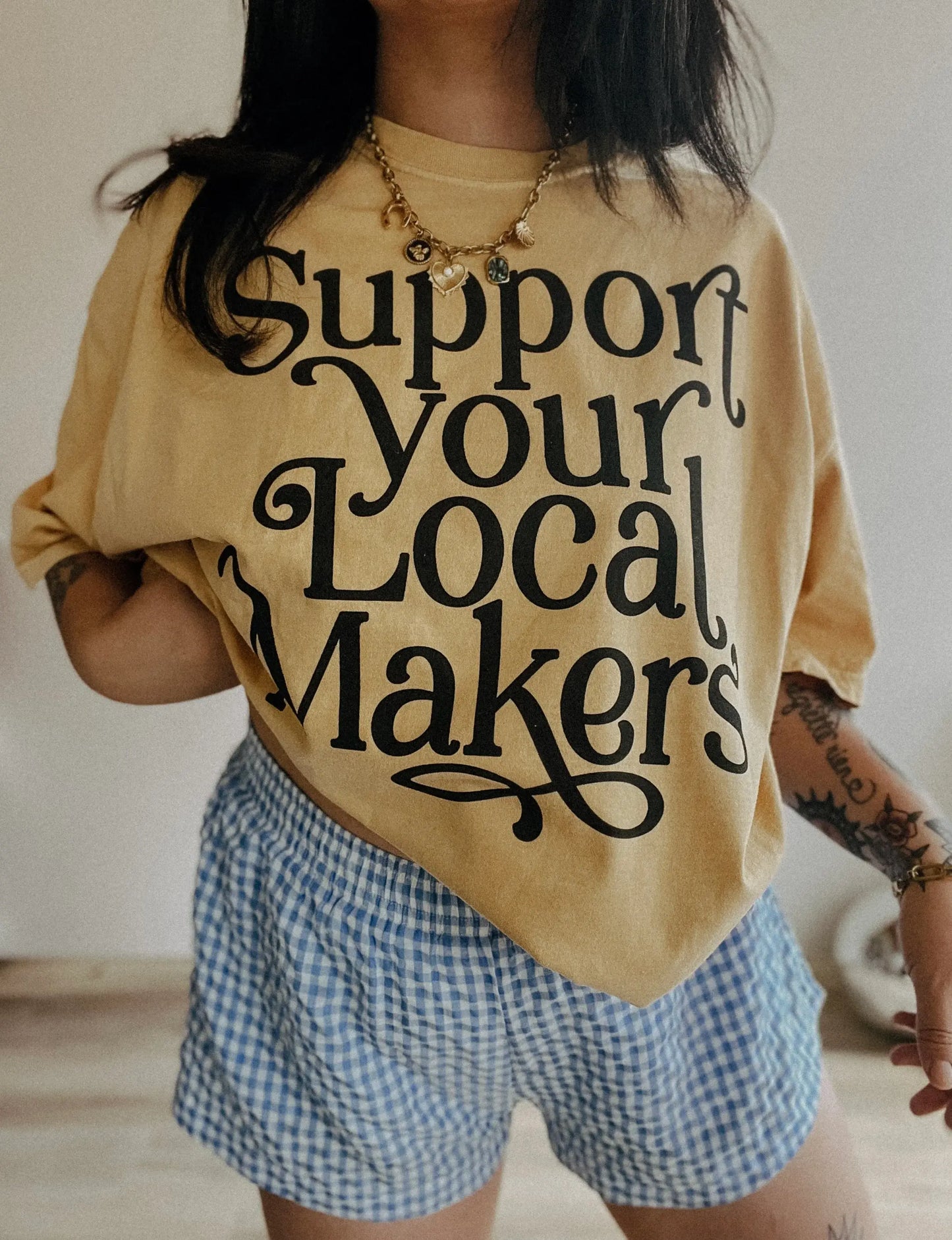 Support Your Local Makers Small Biz Graphic Tee - Mustard