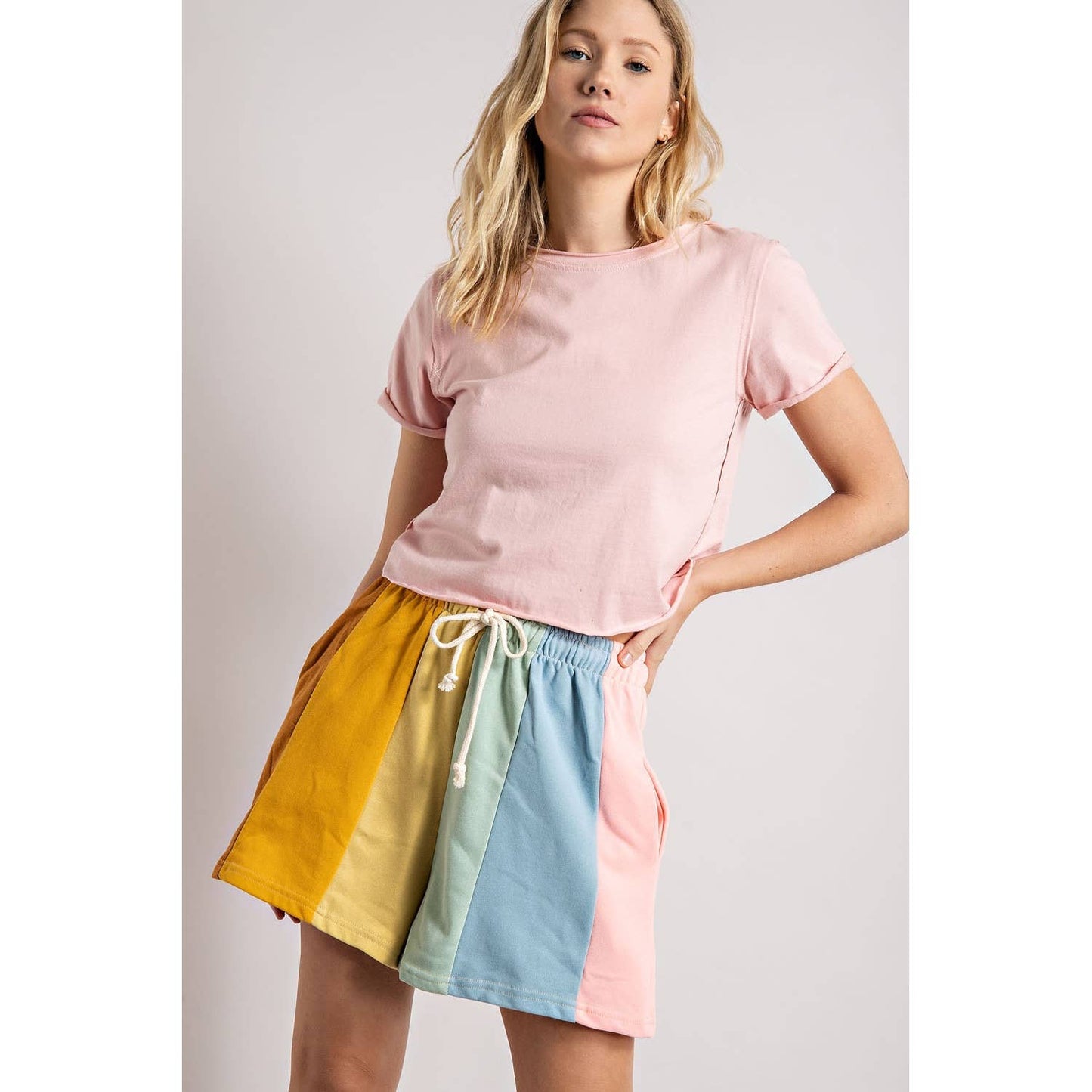 RAINBOW COLOR BLOCK STRIPE SHORTS
