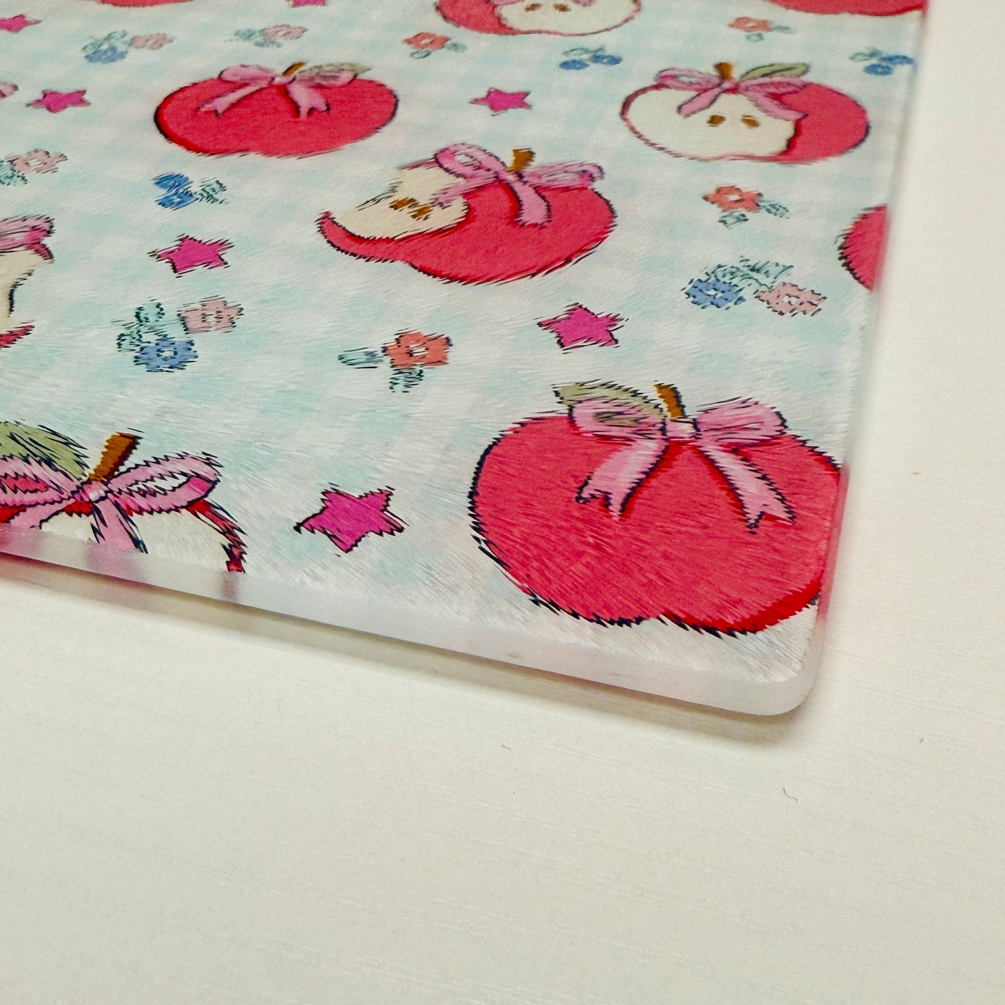 Glass Cutting Board, Gingham Apple Pattern