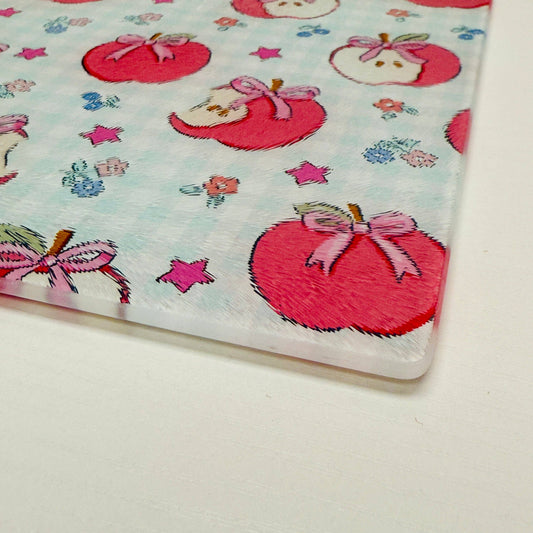 Glass Cutting Board, Gingham Apple Pattern