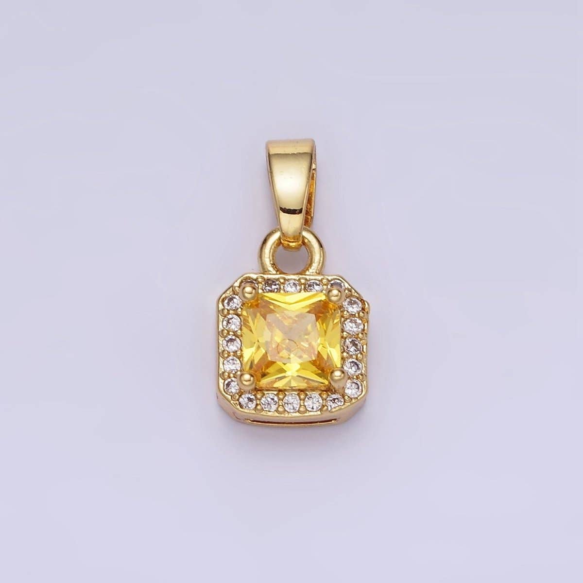 14K Gold Filled CZ Micro Paved Edged Square Pendant in Gold & Silver | AA1270 - AA1280