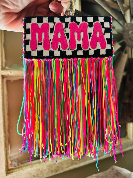 Checkered Mama Car Freshie w/ Fringe