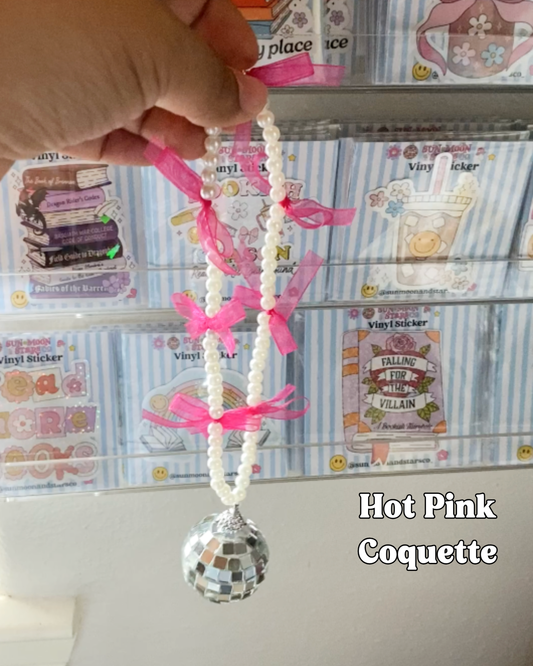 Hot Pink Coquette Disco Ball Car Charm