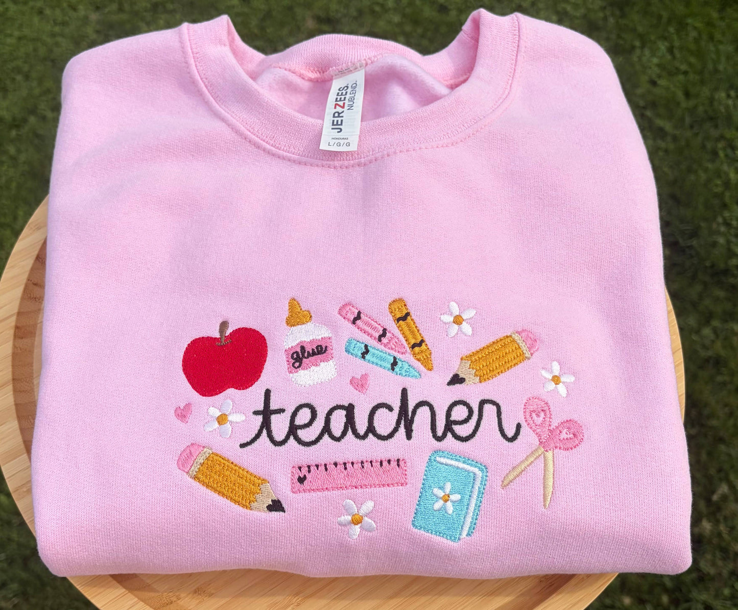 Teacher Icons Embroidered JERZEES Crewneck