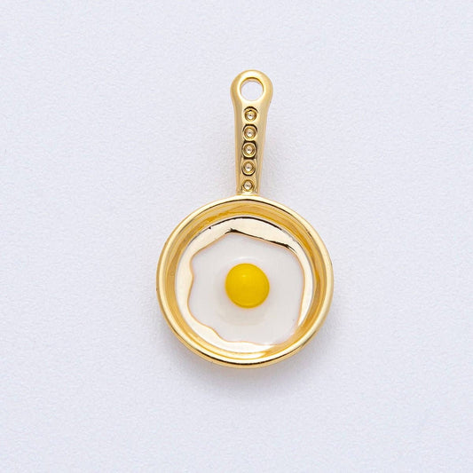18K Gold Filled 20mm Sunny Side Egg Frying Pan Culinary Food Pendant | AF1218