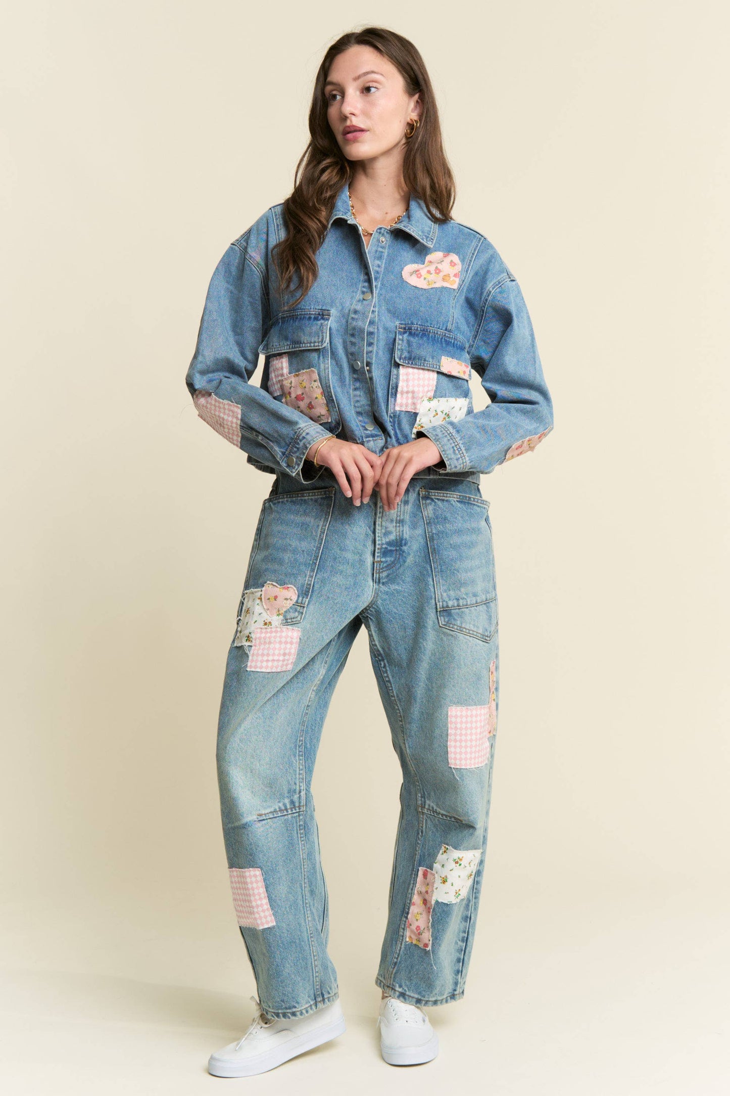 Patchwork Charm Barrel Leg Jeans