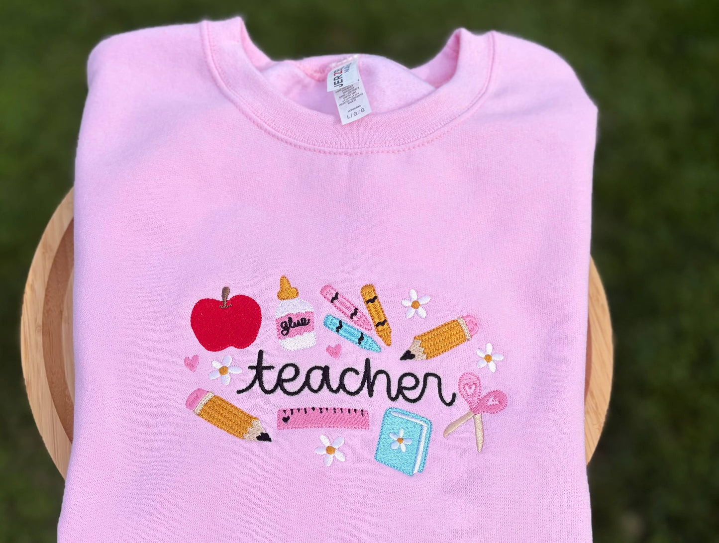 Teacher Icons Embroidered JERZEES Crewneck