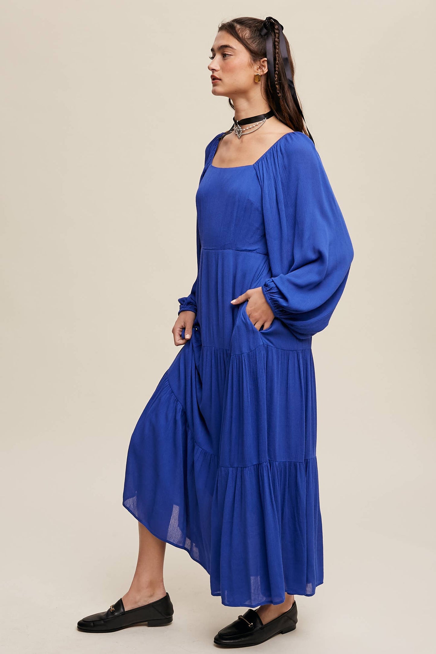 Romantic Square Neck Tiered Boho Maxi Dress