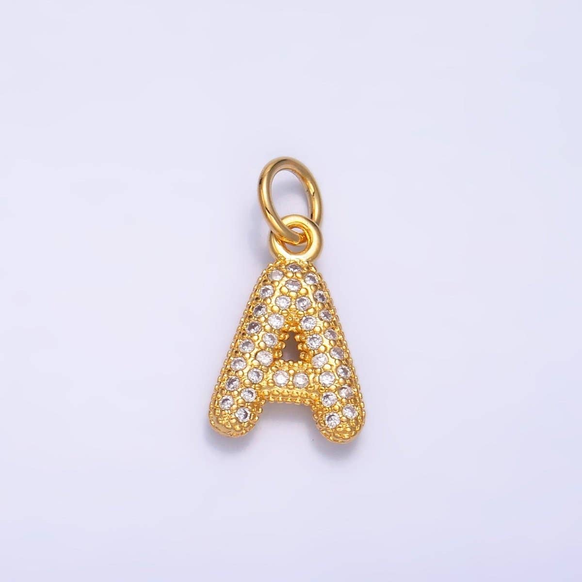 24K Gold Filled Micro Paved CZ Chubby Balloon Initial Letter Pendant | A015 - A027