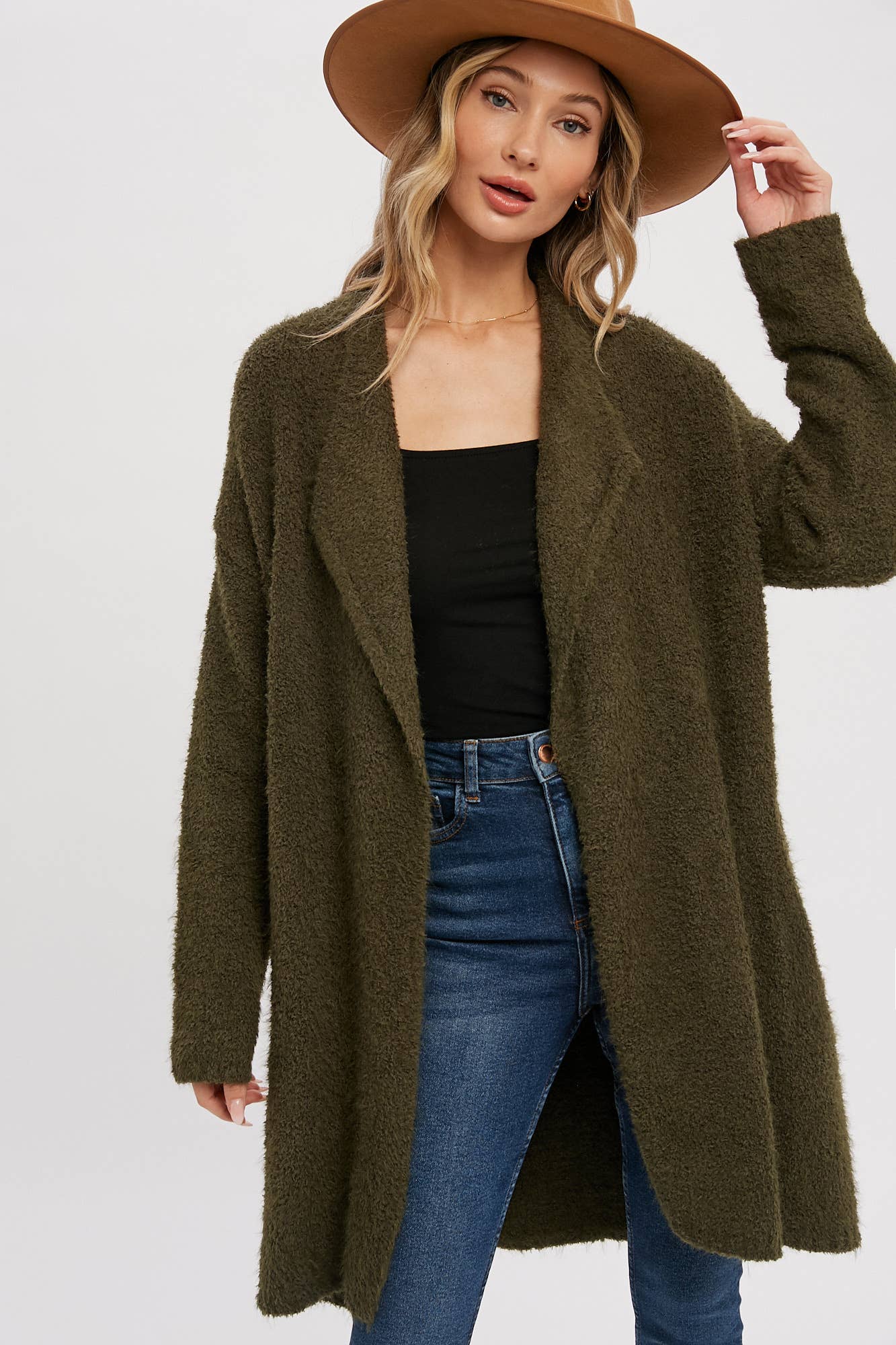 Bluivy | SOFT FUZZY DRAPE FRONT CARDIGAN