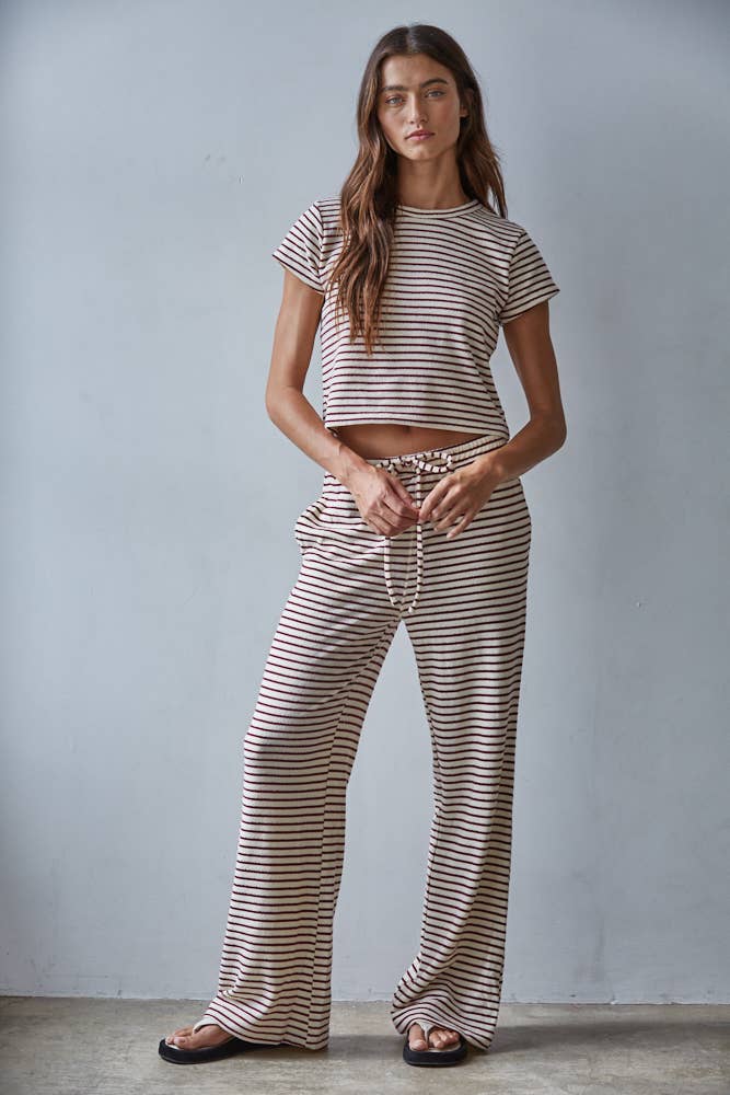 Knit Cotton Striped Flare Pants