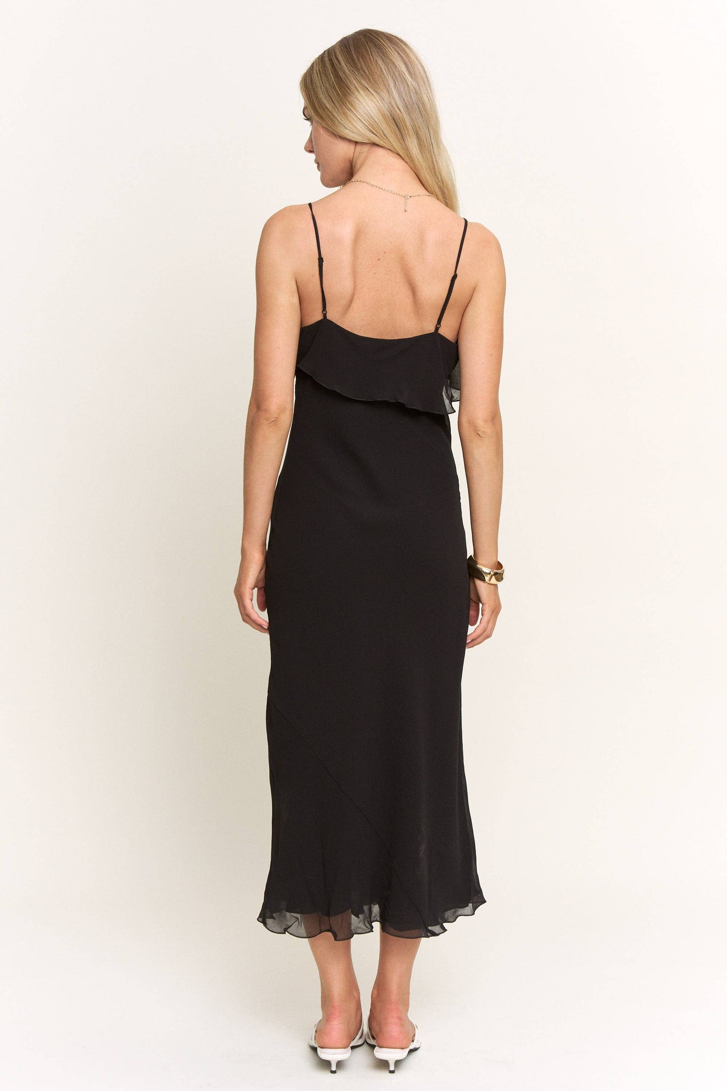 BXD1275C - TIE DETAILED BIAS CUT FLOWY MAXI DRESS