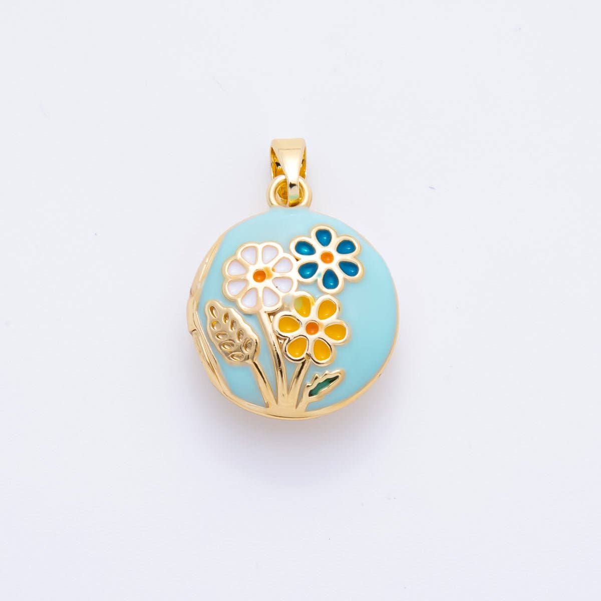 18K Gold Filled 23mm Enamel Spring Flower Garden Locket Pendant | AH802