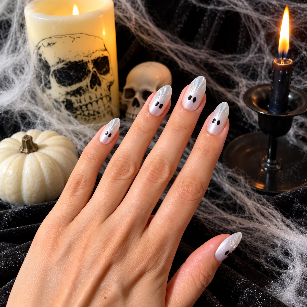 Ghostie Short Almond Press-On Nails