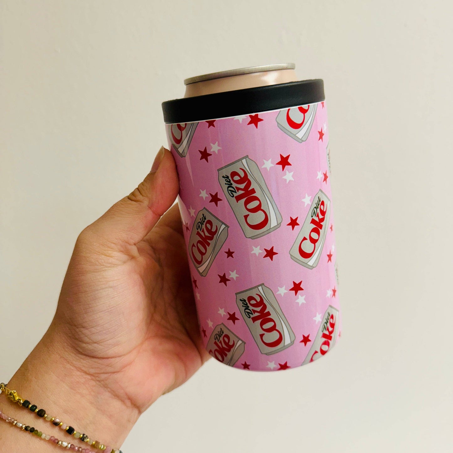 12 oz Can Cooler, Pink Diet Coke Inspired Pattern