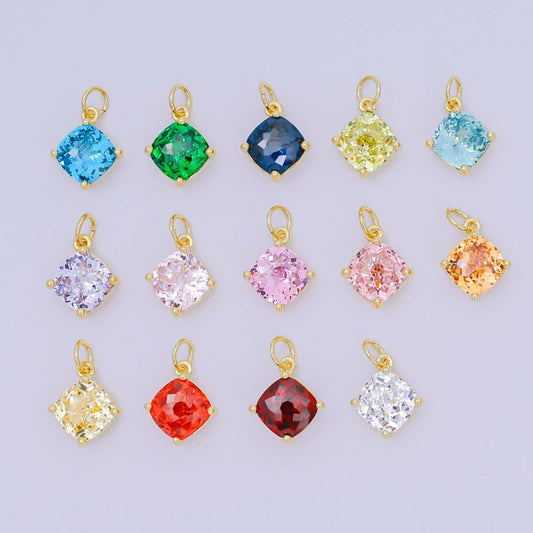 24K Gold Filled 13mm Rhombus Multicolor Birthstone CZ Charm in Gold | AC1561 - AC1567
