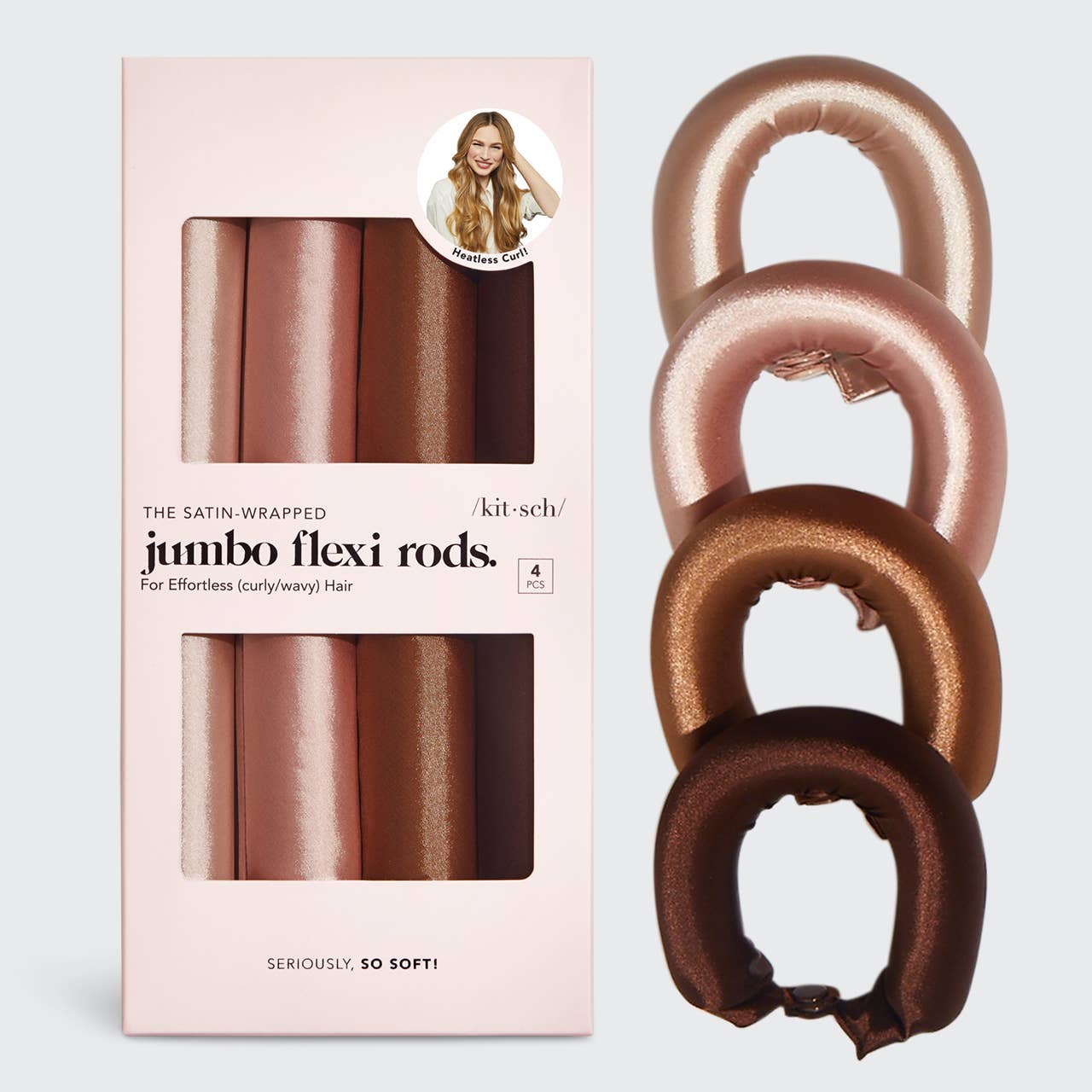 Kitsch | Satin Jumbo Flexi Rods 4 PCs- Rosewood