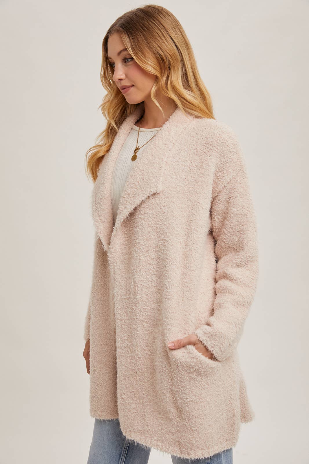 Bluivy | SOFT FUZZY DRAPE FRONT CARDIGAN