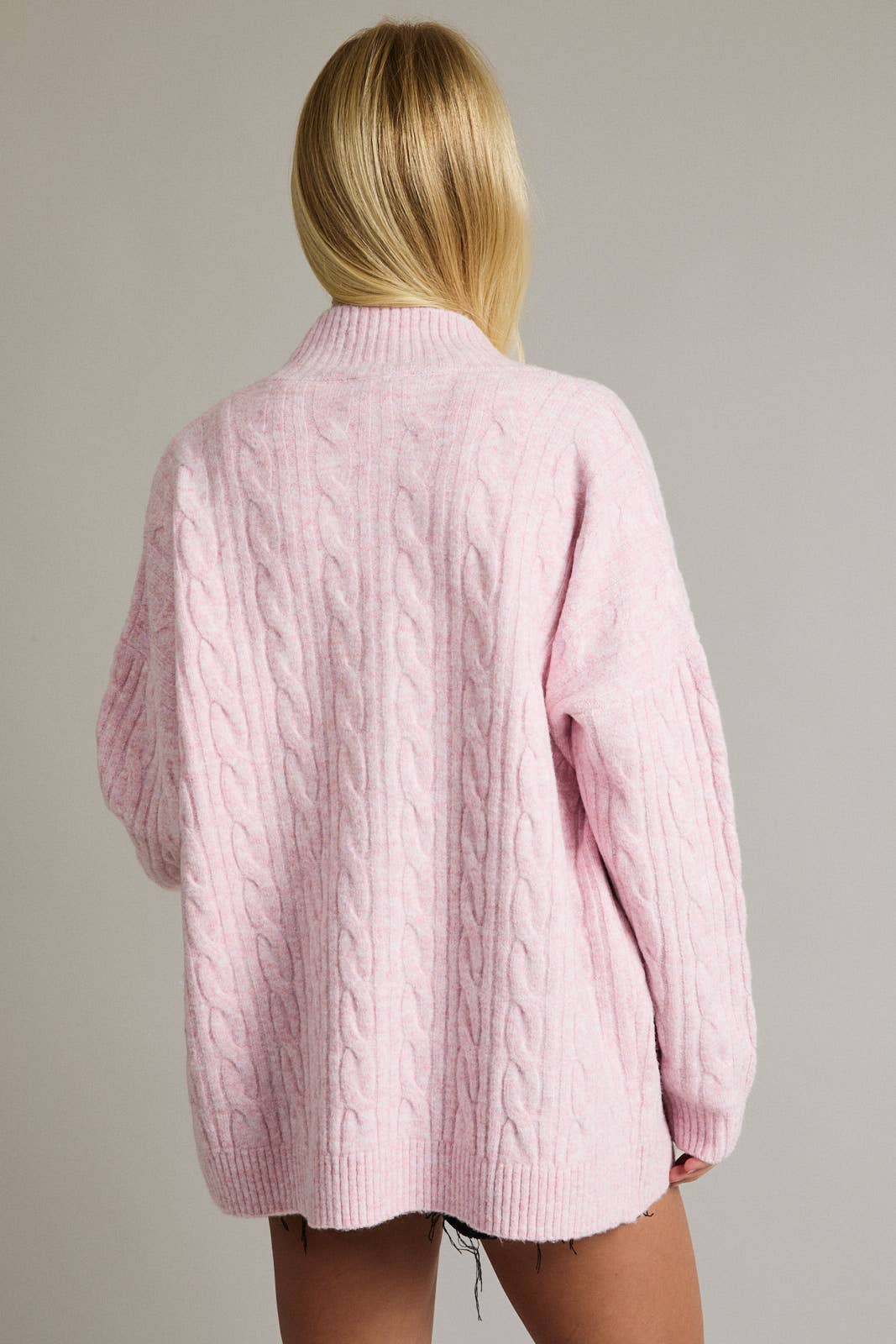 ZIPPER FRONT CABLE SWEATER JACKET