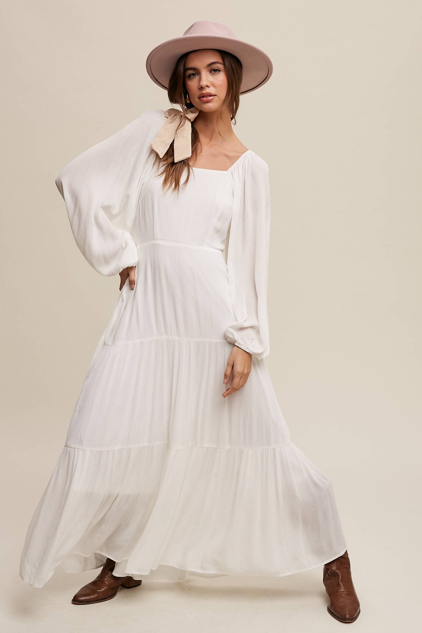 Romantic Square Neck Tiered Boho Maxi Dress