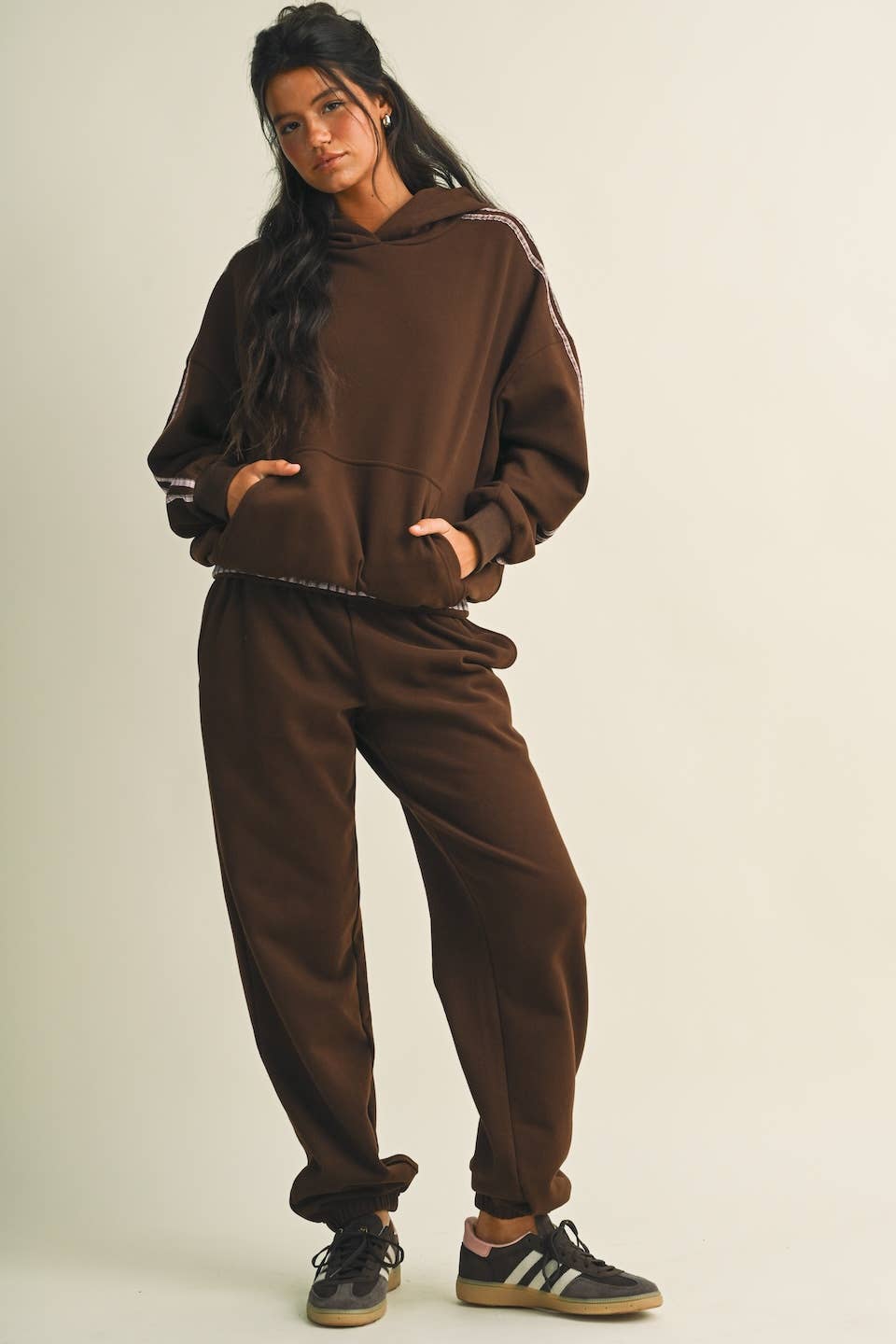 Plaid Side Stripe Oversized Pullover Hoodie