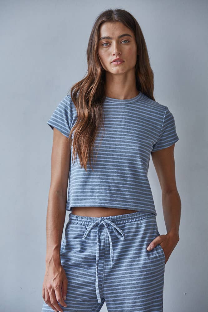 Knit Cotton Striped Short Sleeve Top