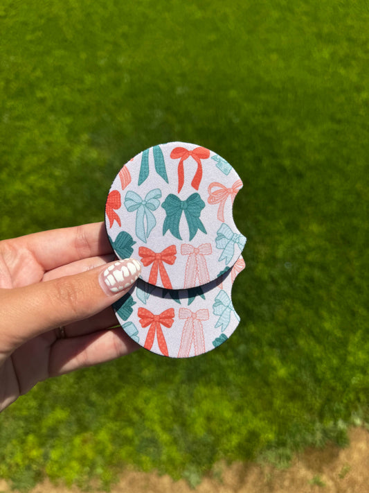 Christmas Bow Car Coaster Set