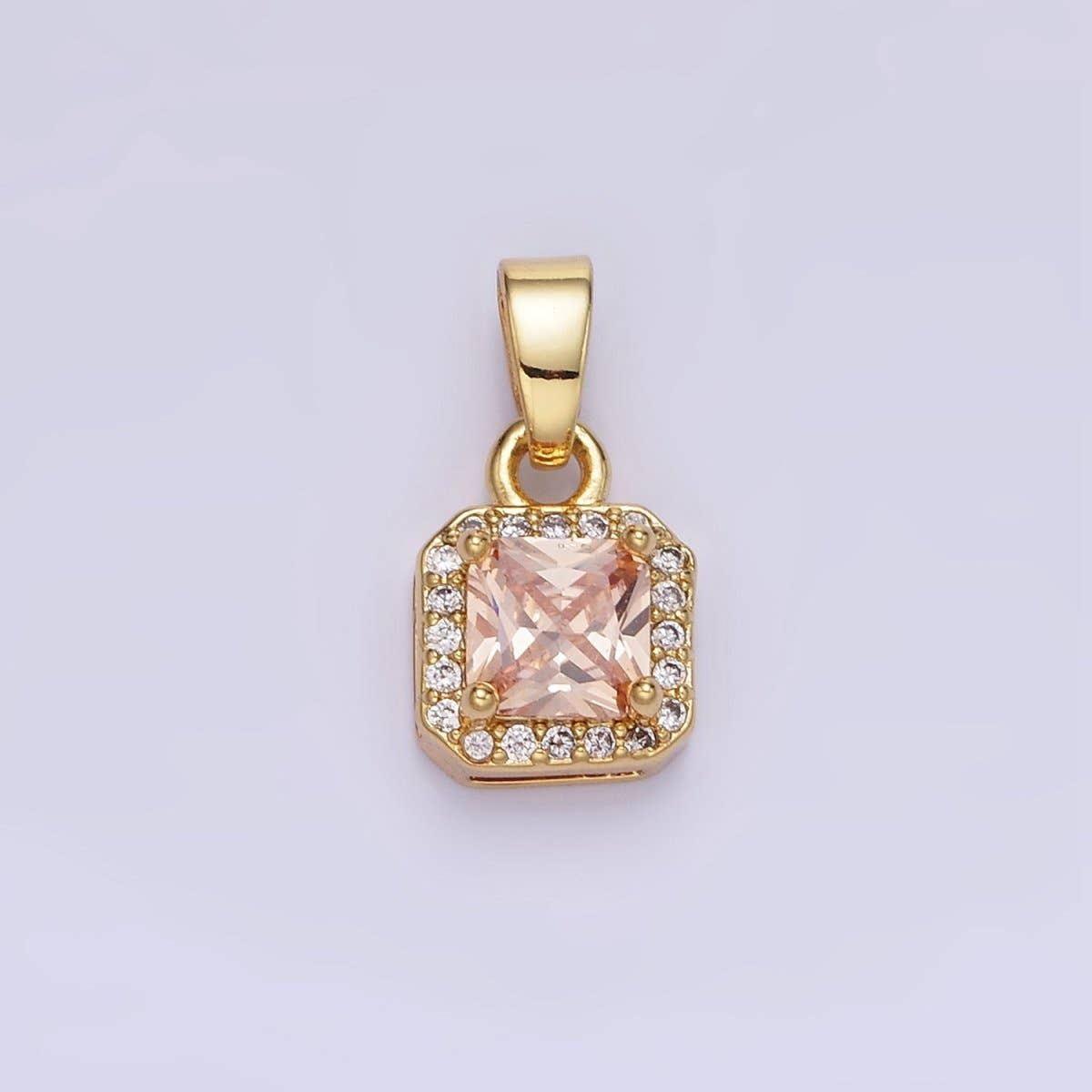 14K Gold Filled CZ Micro Paved Edged Square Pendant in Gold & Silver | AA1270 - AA1280