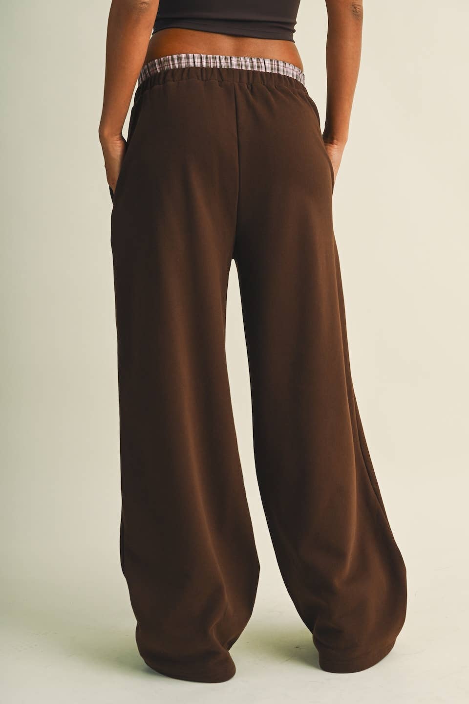 Plaid Double Layered Wide Leg Sweatpants