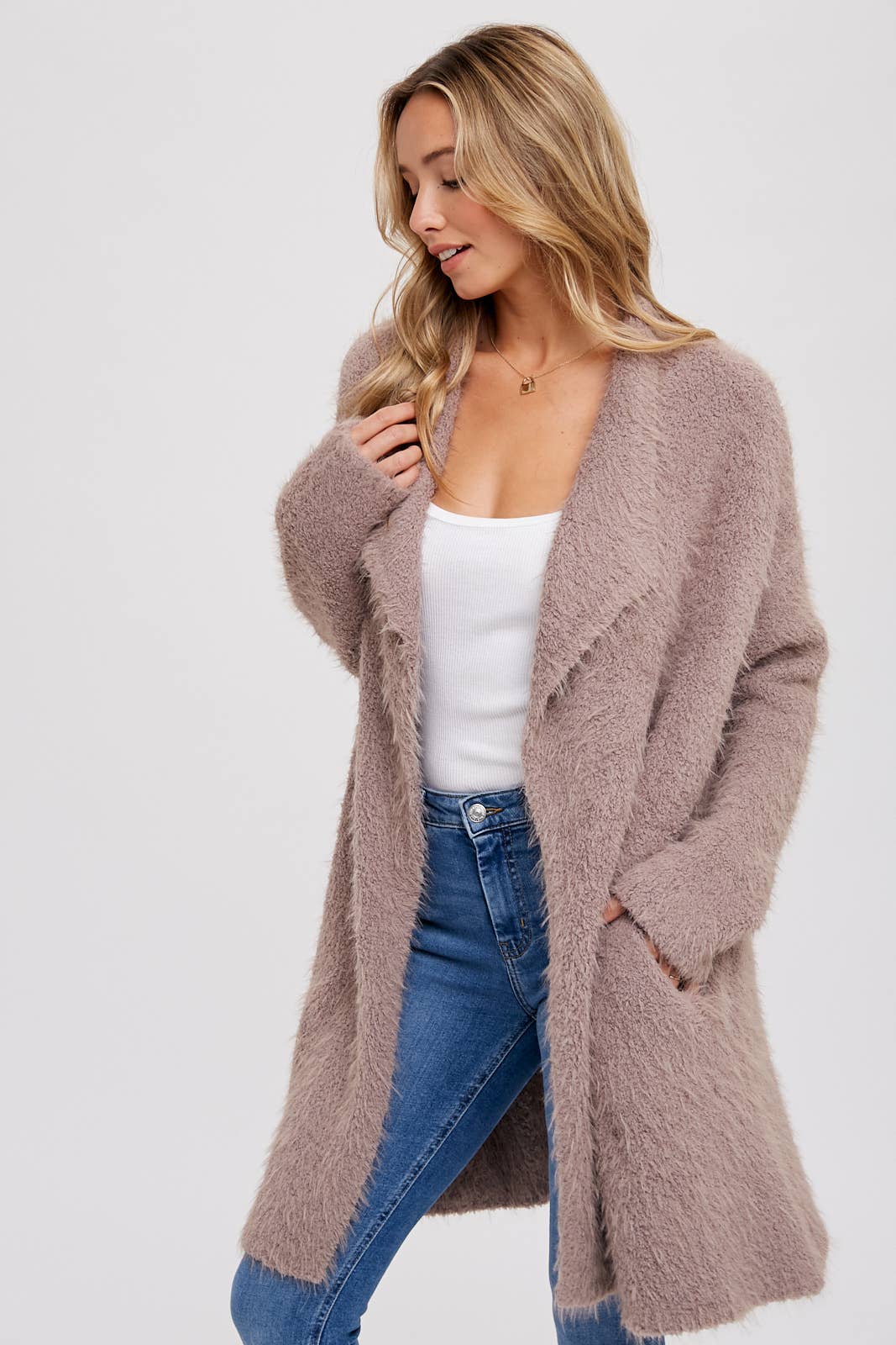 Bluivy | SOFT FUZZY DRAPE FRONT CARDIGAN