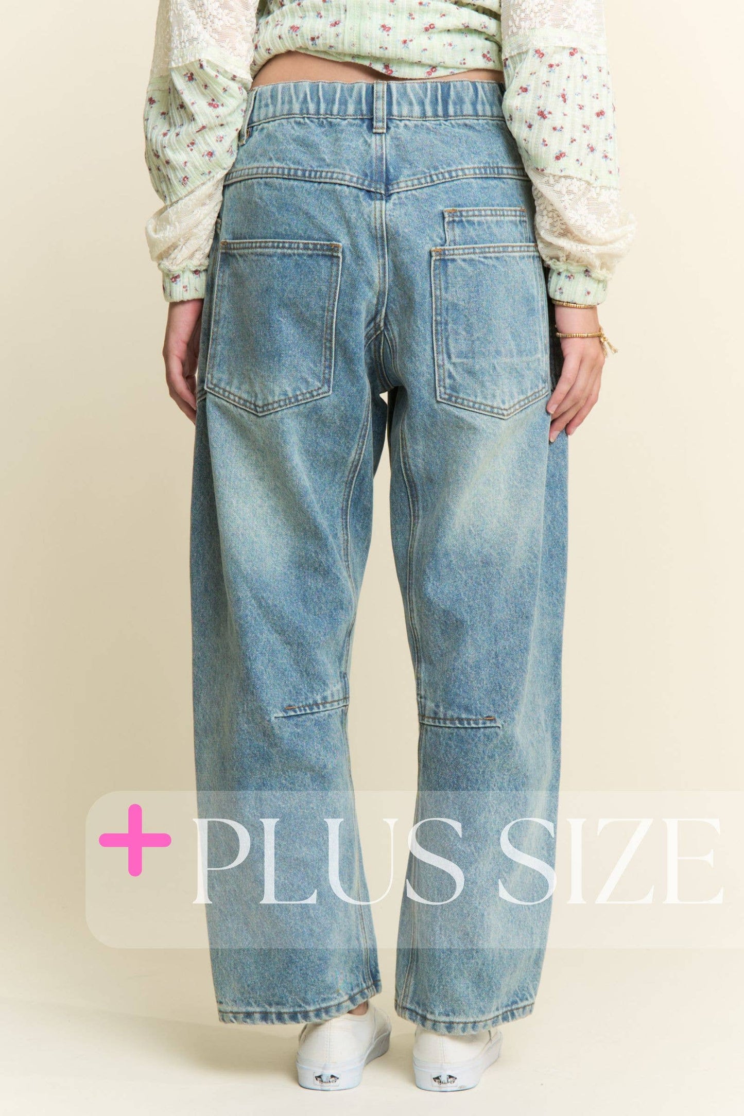 PLUS SIZE ~ MINERAL WASHED PATCHWORK JEANS