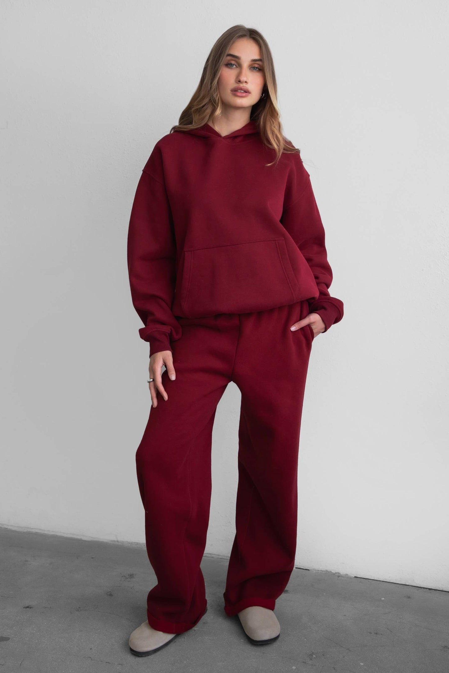 LANI Cloud Fleece Wide Leg Sweatpants Stretch Waist & Pocket