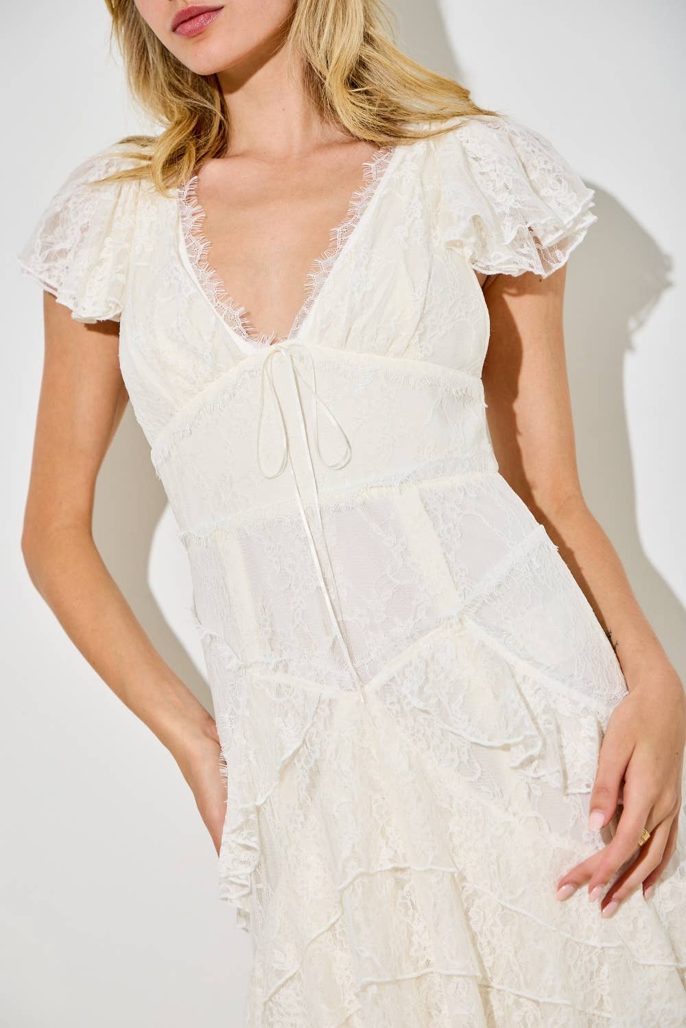 LACE RUFFLE MAXI DRESS