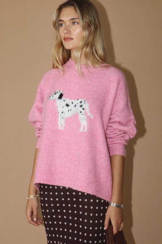 Dalmatian Dog Fuzzy Pink Sweater