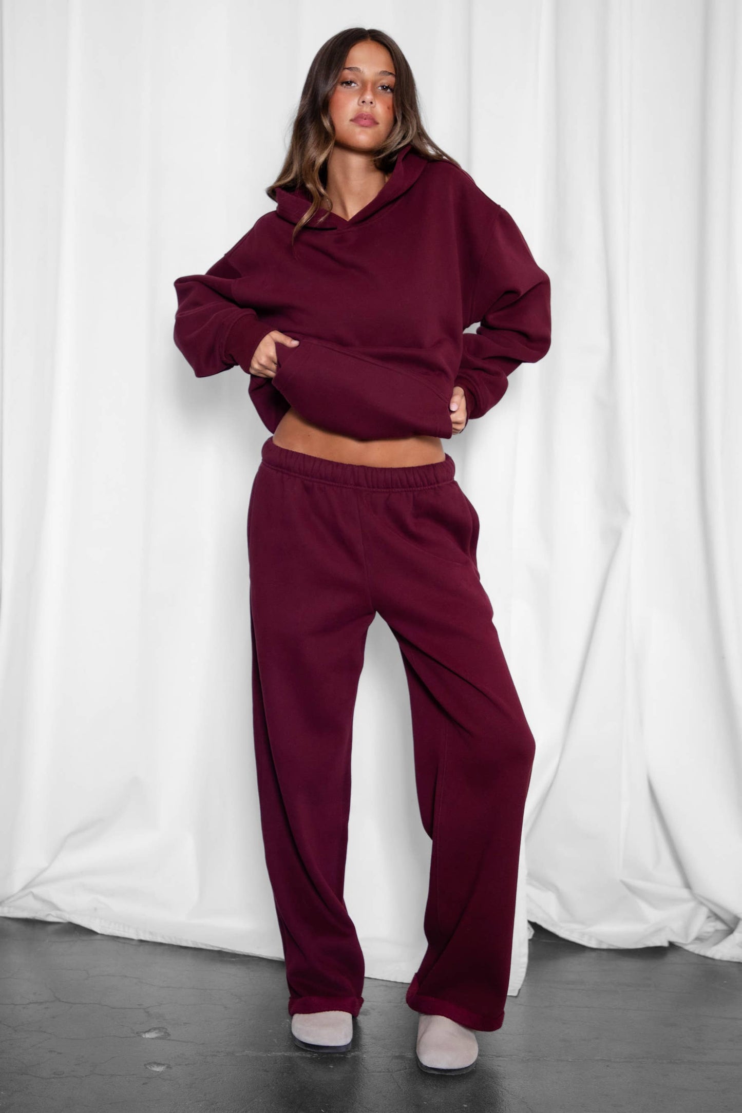 LANI Cloud Fleece Wide Leg Sweatpants Stretch Waist & Pocket