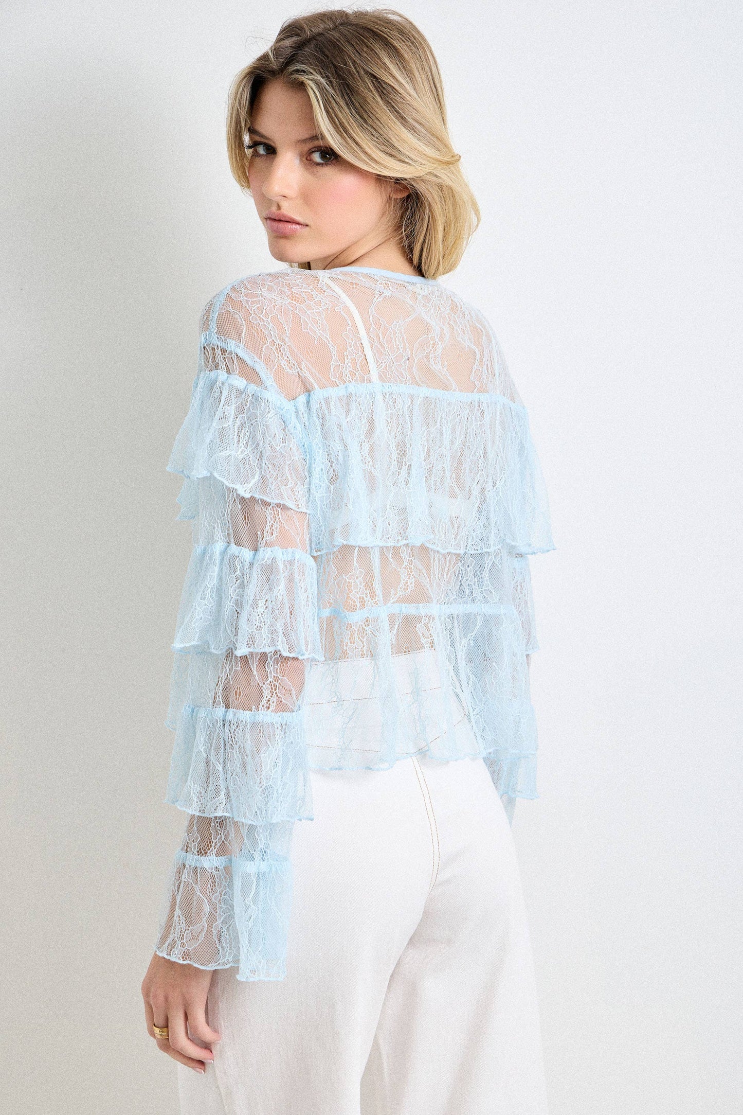 LACE MESH LONG SLEEVE TOP