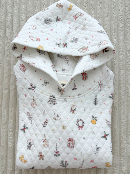 A Cottage Christmas Icons Quilted Hoodie