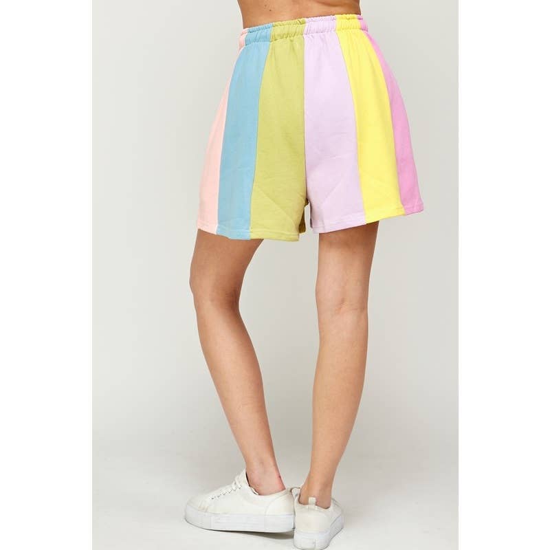 RAINBOW COLOR BLOCK STRIPE SHORTS