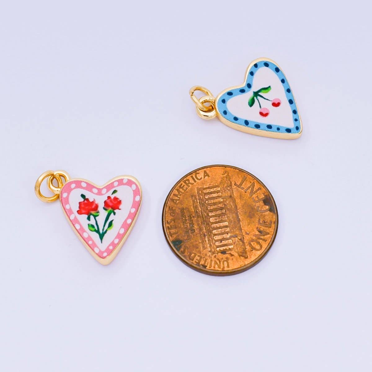 Rose, Cherry Enamel Heart Charm