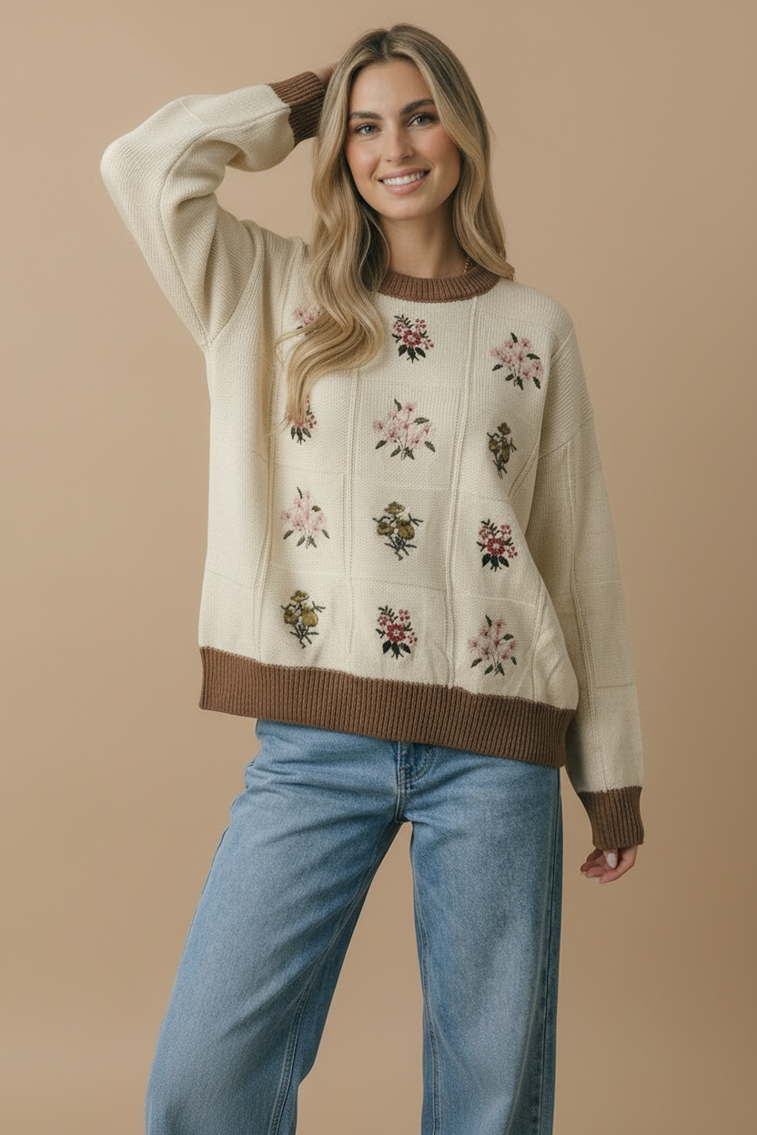 Floral Embroidered Knit Top