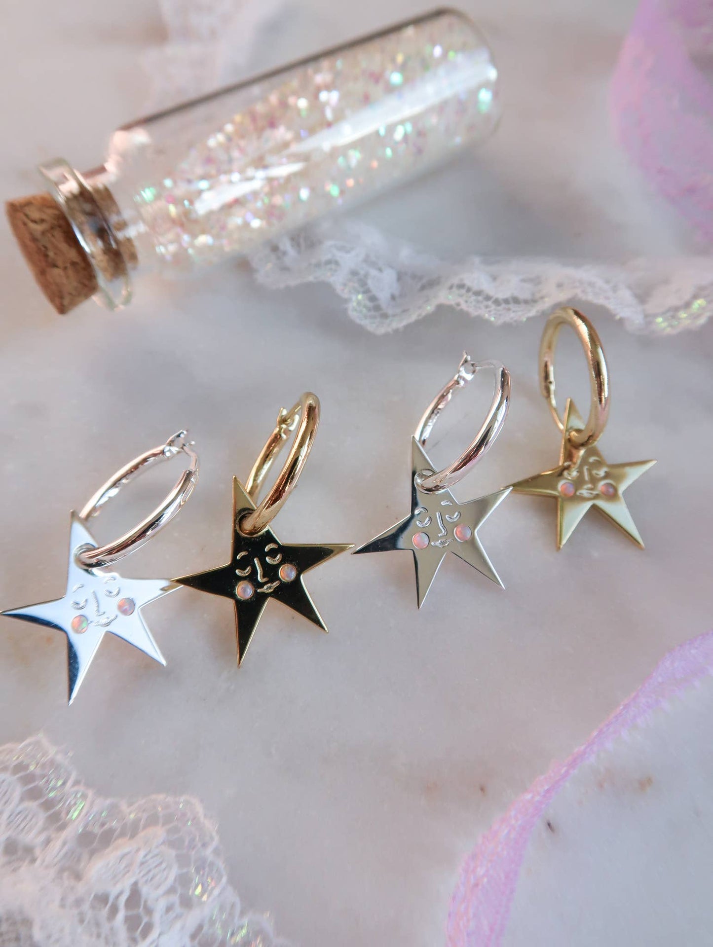 You make me Blush Star Hoop Earrings