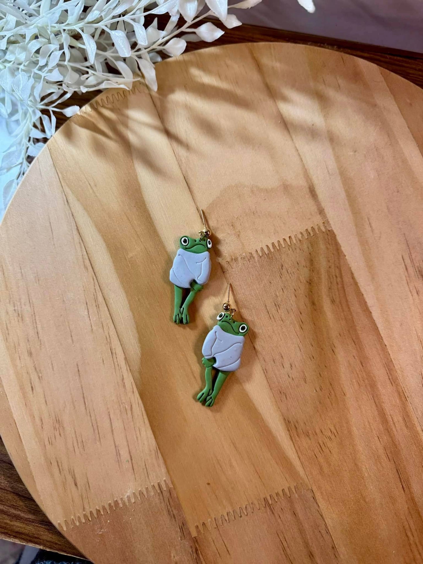 Frog Wearing Blue Sweater | Polymer Clay Earrings