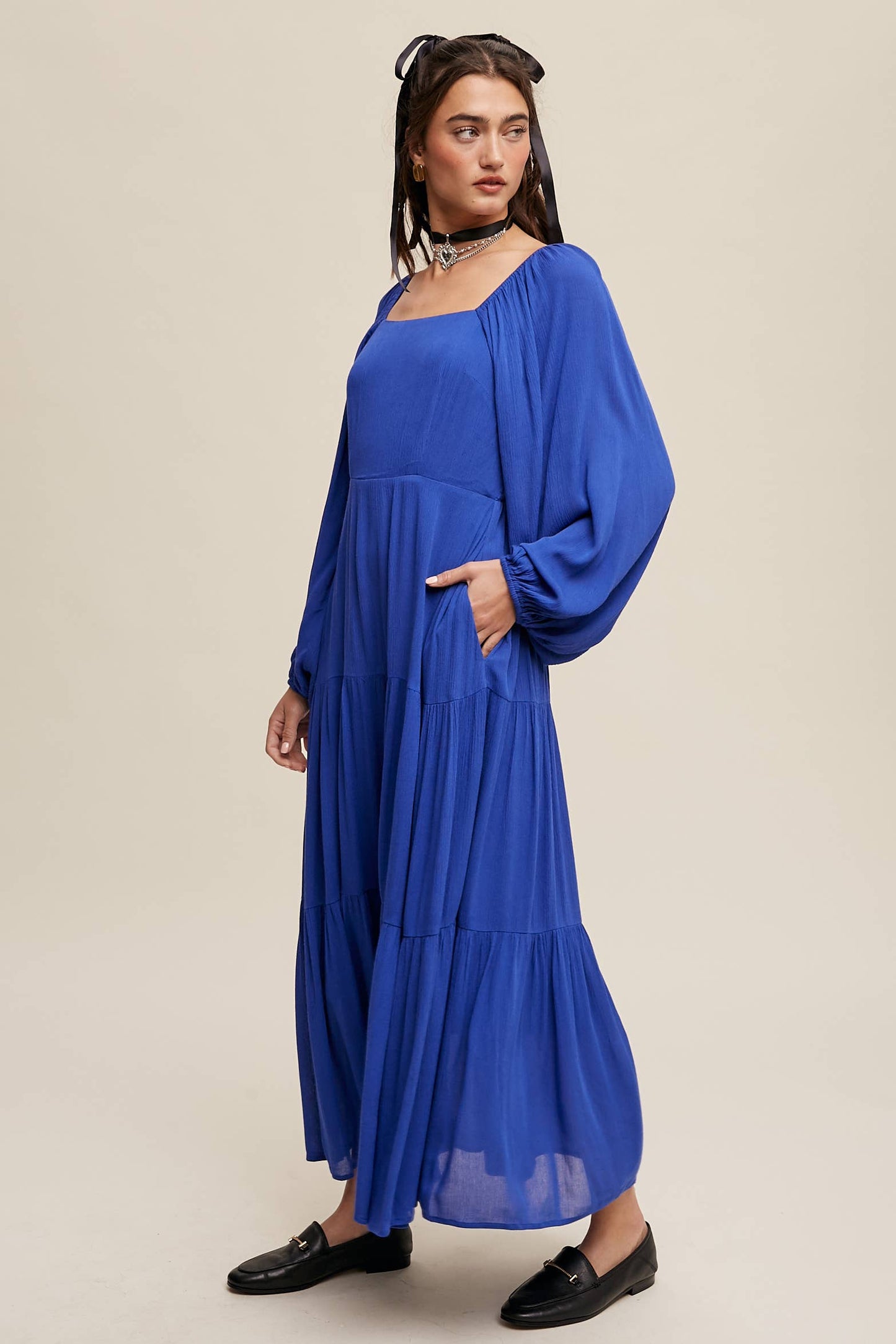 Romantic Square Neck Tiered Boho Maxi Dress